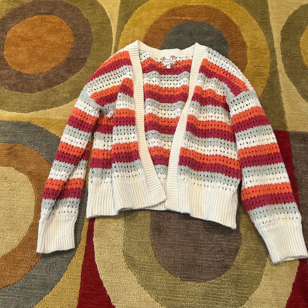 Pink Republic Colorful Stripe Cropped Open Cardigan Sweater Women’s Size Medium